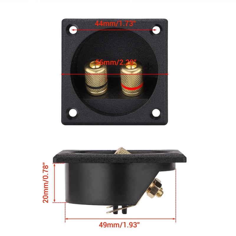 Facmogu 2PCS 2.2 Inch Square 2-Way Speaker Box Terminal Cup with Banana Plugs, Screw Type Binding Post Subwoofer Box Speaker Terminal Plates for DIY Home Car Stereo Subwoofer - Image 2